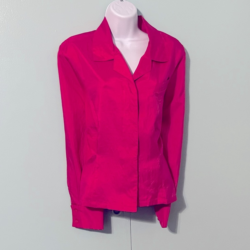 Shapely Button Down Size 10‎ Hot Pink Shoulder Pads 100% Polyester